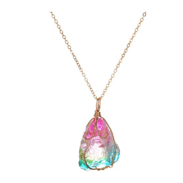 Natural Crystal Pendant Necklace Winding Choker Chain Women Necklaces Carousel 1