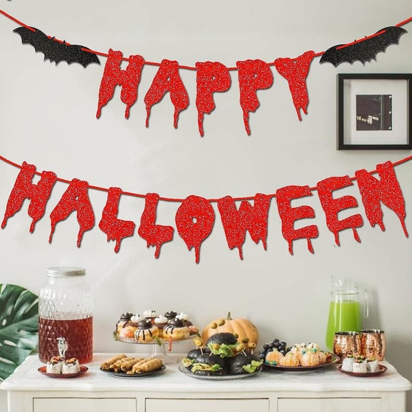 Happy Halloween Banner With Halloween Decoration, Red Glitter Halloween With Sca Carousel 1
