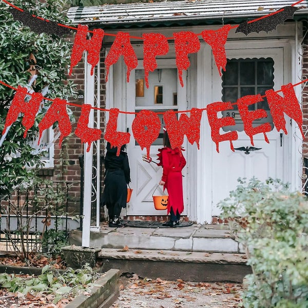 Happy Halloween Banner With Halloween Decoration, Red Glitter Halloween With Sca Carousel 5
