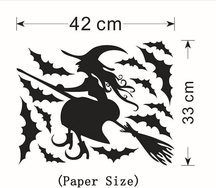 Halloween Flying Witch On Broom Bats Pvc Lettering Decal Home Decor Window Bedro Carousel 2