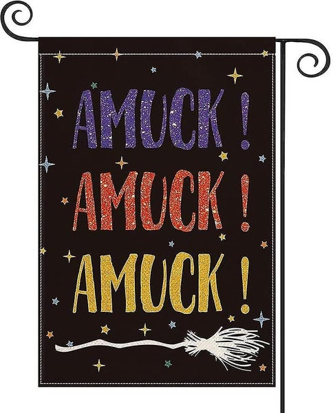 Halloween Garden Banner Vertical Double Sided, Sanderson Sisters Amuck Broom Yar Carousel 1
