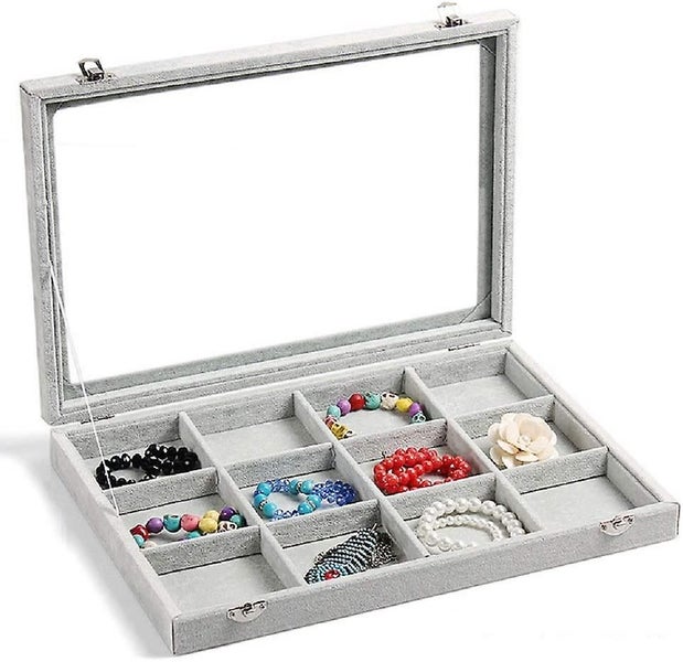 Ice Velvet Clear Lid 12 Grid Jewelry Organizer Box Tray Display Case Storage Bra Carousel 1