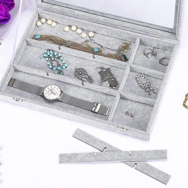 Ice Velvet Clear Lid 12 Grid Jewelry Organizer Box Tray Display Case Storage Bra Carousel 5