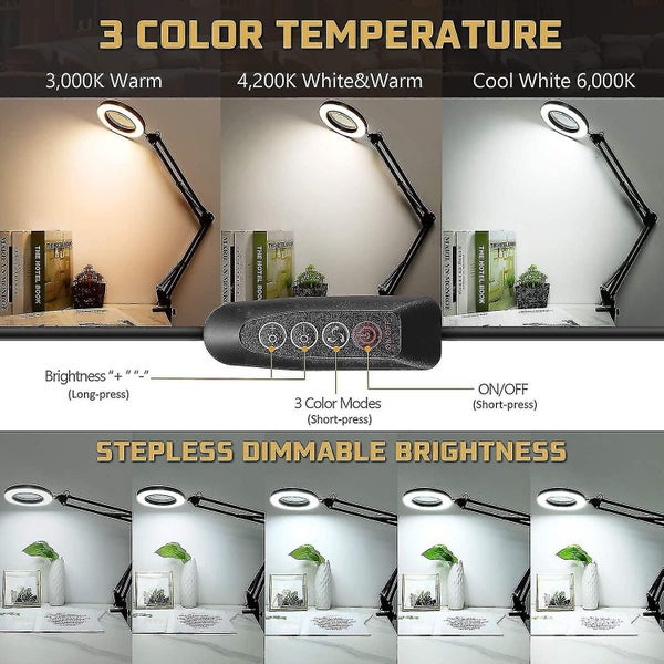 Led Magnifying Lamp With Clamp, 1,500 Lumens Stepless Dimmable, 3 Color Modes, 5 Carousel 2