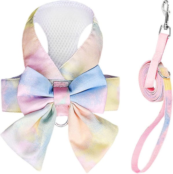 Petcare Cute Bow Tie Dog Harness And Leash Set Elegant Rainbow Gradient Puppy Ha Carousel 1