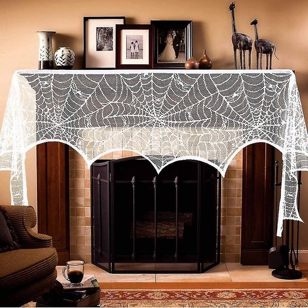Halloween Fireplace Fireplace Scarf, White Lace Cobweb Fireplace Cover For Hallo Carousel 1