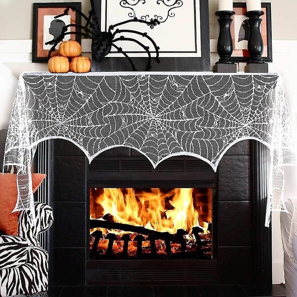 Halloween Fireplace Fireplace Scarf, White Lace Cobweb Fireplace Cover For Hallo Carousel 2