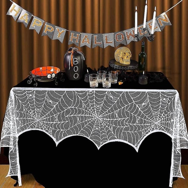 Halloween Fireplace Fireplace Scarf, White Lace Cobweb Fireplace Cover For Hallo Carousel 4