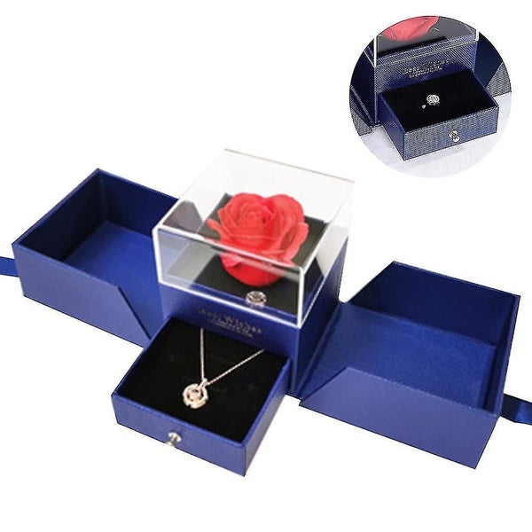 Pink Rose Jewelry Gift Box, Eternal Handmade Preserved Rose Flower Carousel 1