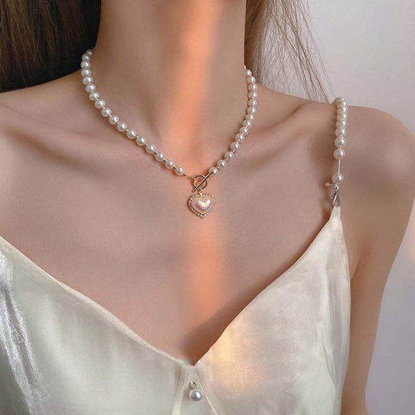 Korean Elegant Pearl Beads Necklace For Women Ladies Fashion Rhinestone Jewelry Carousel 1