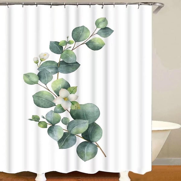 Shower Curtains, Fabric Shower Curtain Liner Green Leaf White Shower Stall Curta Carousel 1