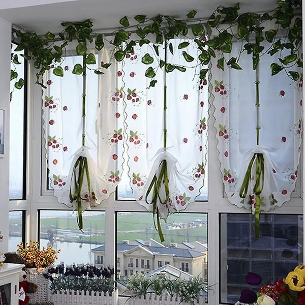 Rod Pocket Adjustable Tie-up Drape Panels Voile Embroidered Roman Sheer Curtains Carousel 1