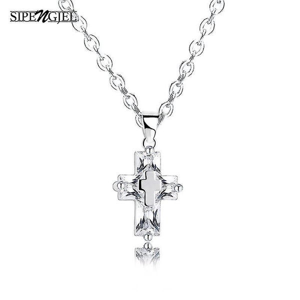 Tiny Trendy Cubic Zirconia Cross Pendant Top Quality Clear Crystal Gold Necklace Carousel 1