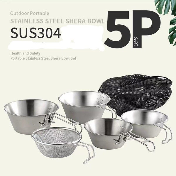 5pcs Set|Stainless Steel Camping Outdoor Sierra Cup with Colander Carousel 1