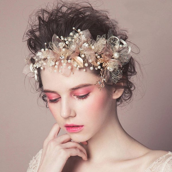 Pearl Rhinestones Headbands for Women Headwear Silk Flowers Bride Carousel 1