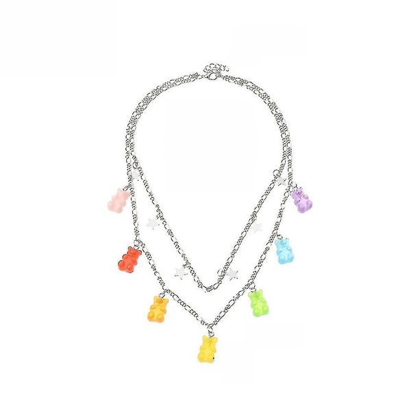Women Necklace Disco Transparent Jelly 7 Colors Bear Alloy Pendant For Party Carousel 1