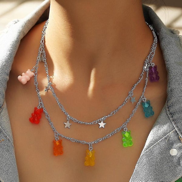 Women Necklace Disco Transparent Jelly 7 Colors Bear Alloy Pendant For Party Carousel 3