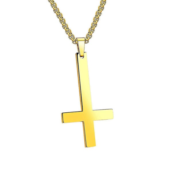 Stainless Steel Upside Cross Necklace,inverted Pendant,3 Women Color Gold Carousel 1