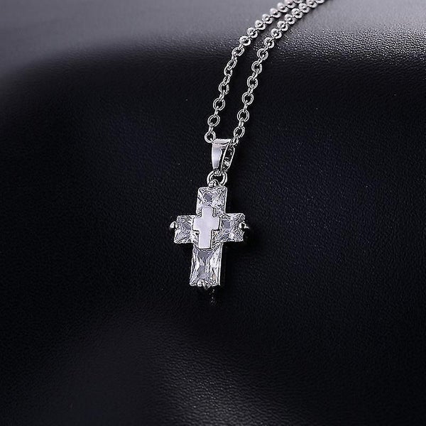 Tiny Trendy Cubic Zirconia Cross Pendant Top Quality Clear Crystal Gold Necklace Carousel 2