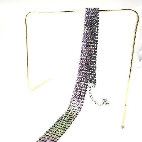 Women Aluminum Sequin Chain Chunky Choker Necklace Lady Jewelry Gift Carousel 4