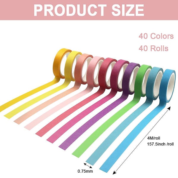 Washi Masking Tape Set, 40 Rolls Colored Decorative Rainbow Tapes, Writable Craf Carousel 2
