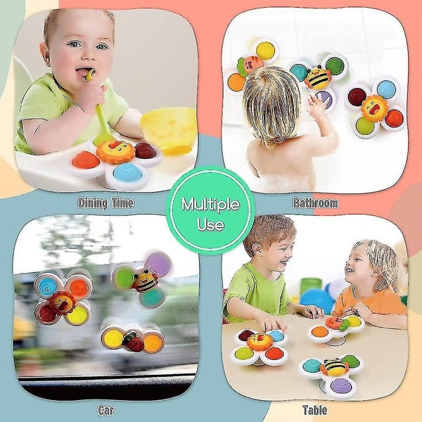 3pcs Suction Cup Spinner Toys,baby Spinners Dimple Toy W/ Pop Fidget Function(st Carousel 5