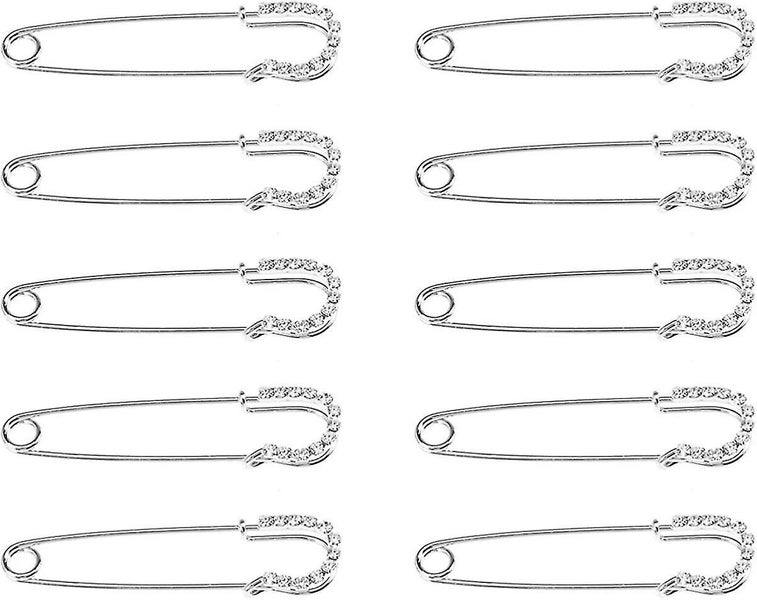 10pcs Heilwiy Women Crystal Safety Pin Large Brooch Rhinestone Pins Decorative J Carousel 1