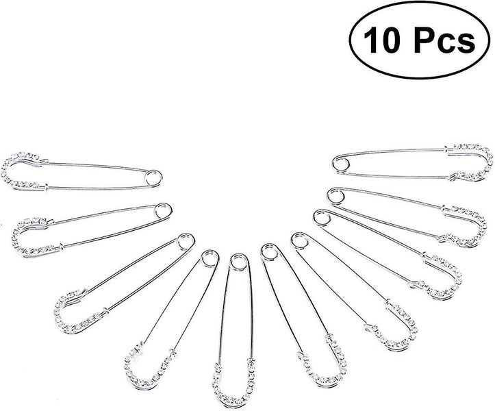 10pcs Heilwiy Women Crystal Safety Pin Large Brooch Rhinestone Pins Decorative J Carousel 2