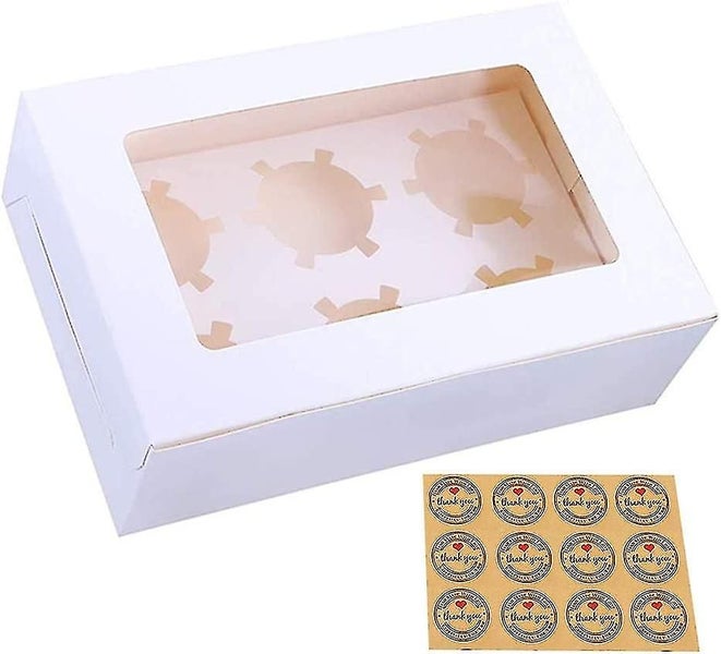 12 Packs Heilwiy Cake Boxes 6 Holes White Cupcake Boxes Cakes Card With Windo Gi Carousel 1