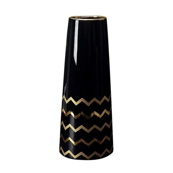 25cm Black Gold Vase Ceramic Vase Flower Vase Decorative Decoration Carousel 1