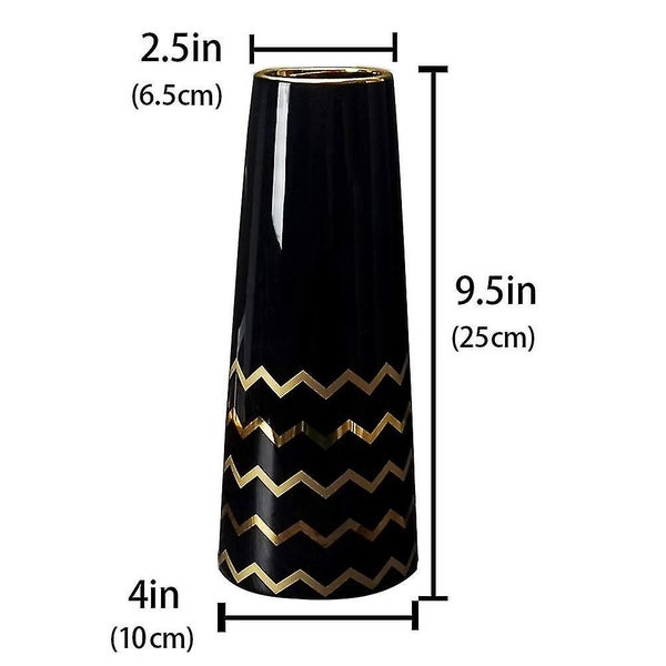 25cm Black Gold Vase Ceramic Vase Flower Vase Decorative Decoration Carousel 2