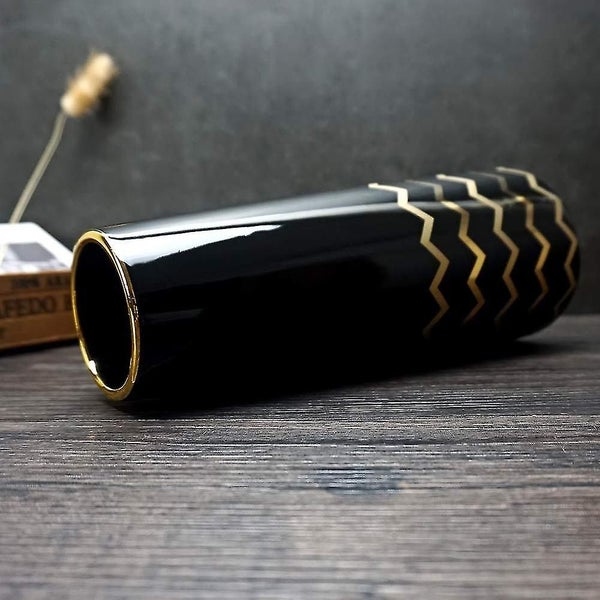 25cm Black Gold Vase Ceramic Vase Flower Vase Decorative Decoration Carousel 5