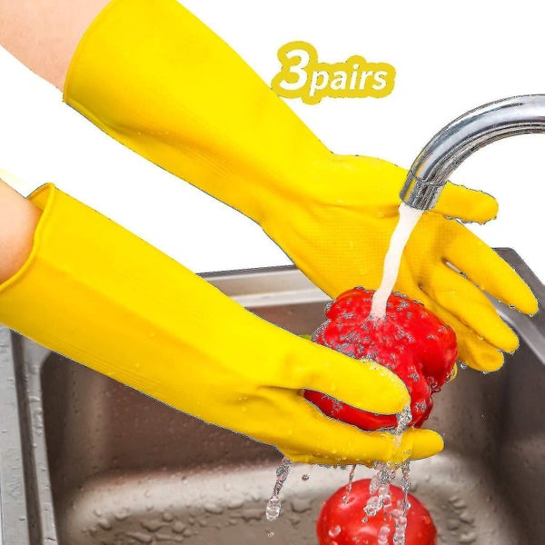 3 Pairs Household Gloves Rubber Dishwashing Gloves Extra Thickness Carousel 2