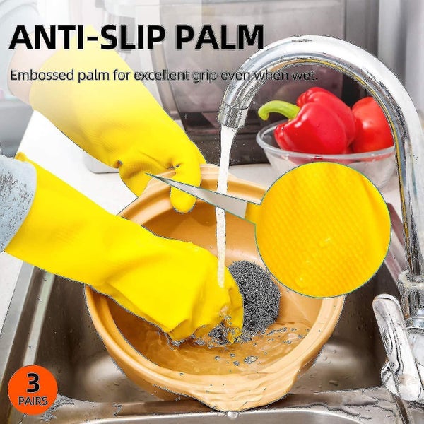 3 Pairs Household Gloves Rubber Dishwashing Gloves Extra Thickness Carousel 4
