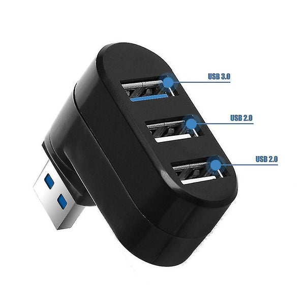 3-port Abs Mini Usb 3.0 Hub Can Rotate 90/180 Usb Hub,black Carousel 4