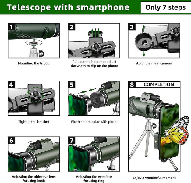 40x60 Monocular Telescope With Smartphone Holder & Tripod, 2021 Power Prism Comp Carousel 5