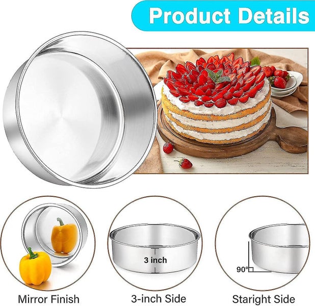 8 Inch Cake Pan (3'' Deep), P&p Chfor Ef Stainless Steel Round Baking Pans Carousel 1