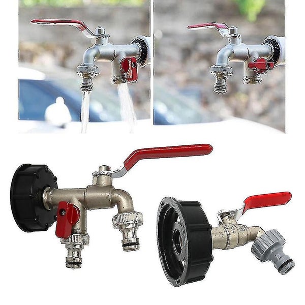 Brass 2 Valves Tap Faucet Adapter Home Garden Hose Connector For Ibc Water Tank- Carousel 2