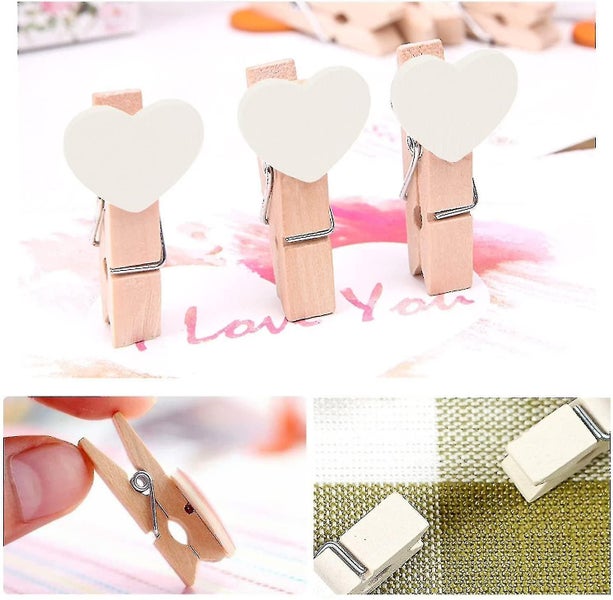 50 X Mini Wooden White Love Heart Peg Photo Paper Clips Wedding Decor Craft Carousel 2