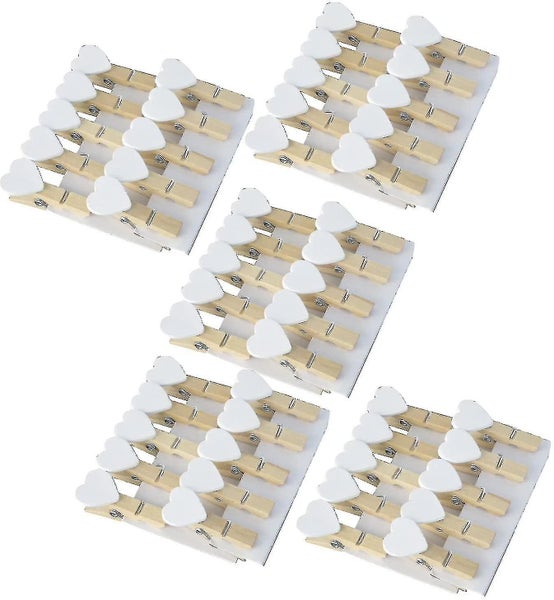 50 X Mini Wooden White Love Heart Peg Photo Paper Clips Wedding Decor Craft Carousel 5