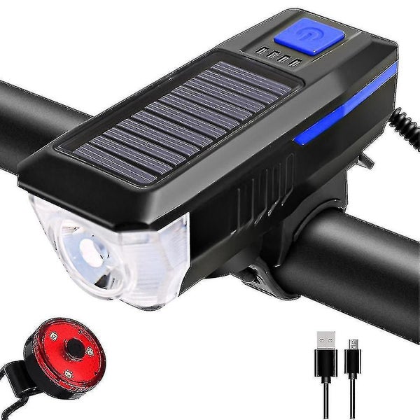 Bike Light Set And Horn Solar Powered Usb Rechargeable Bicycle Headlight Taillig Carousel 1
