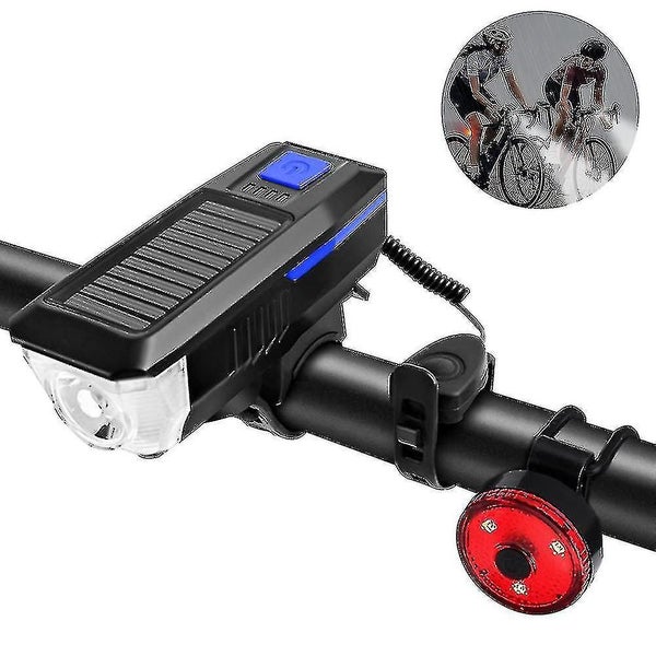 Bike Light Set And Horn Solar Powered Usb Rechargeable Bicycle Headlight Taillig Carousel 2