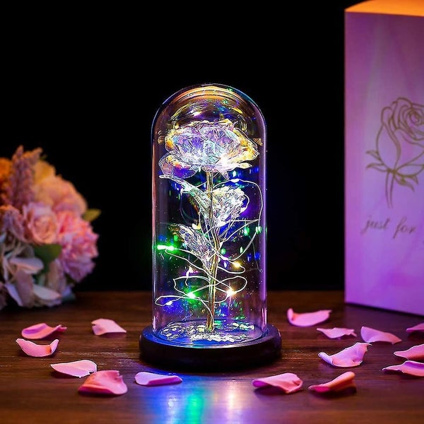 Beauty And The Beast Rose In Glass Dome Led Lights Crystal Rose Flowers Gift For Carousel 1