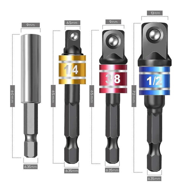 4 Pieces Impact Driver Socket Adapter Set For 1/4 Inch Hex Shank Carousel 2
