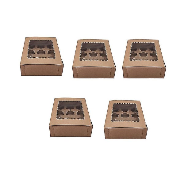 5 Pcs Cupcake Box With Window White Brown Kraft Paper Boxes Dessert Mousse Box 1 Carousel 1