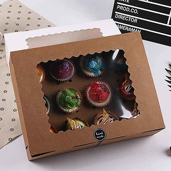 5 Pcs Cupcake Box With Window White Brown Kraft Paper Boxes Dessert Mousse Box 1 Carousel 5