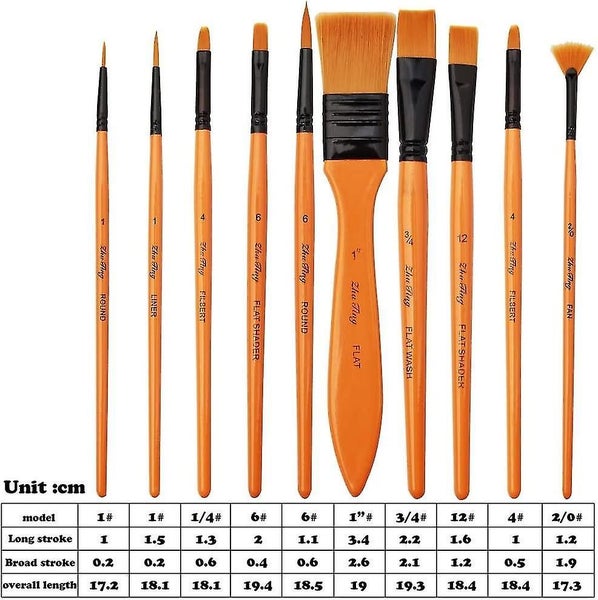 Acrylic Paint Brush Set - 10 Brushes In Wallet,ideal Paint Brush Set Perfect For64733554756225111