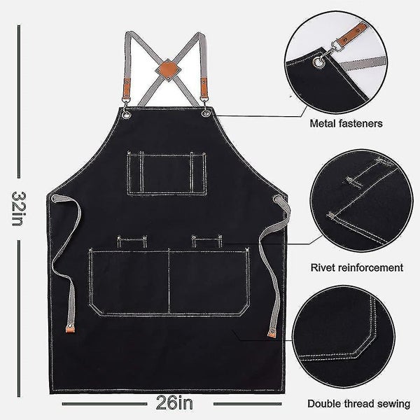 Cotton Chef Apron, Back Cross Adjustable Bulk Bib Apron, Multi-pocket Carousel 5