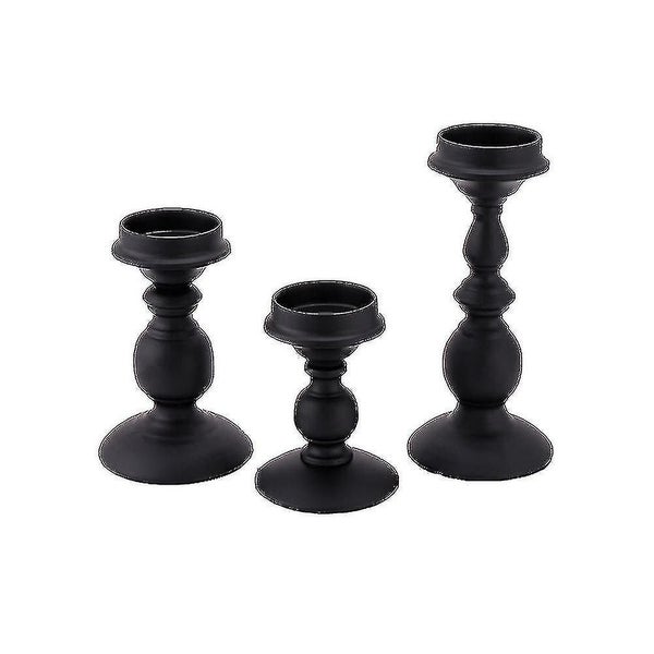 Candle Holder Set Of 3, Black Vintage Metal Pillar Candle Holders For Dining Tab Carousel 1