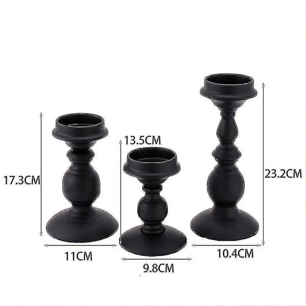 Candle Holder Set Of 3, Black Vintage Metal Pillar Candle Holders For Dining Tab Carousel 2